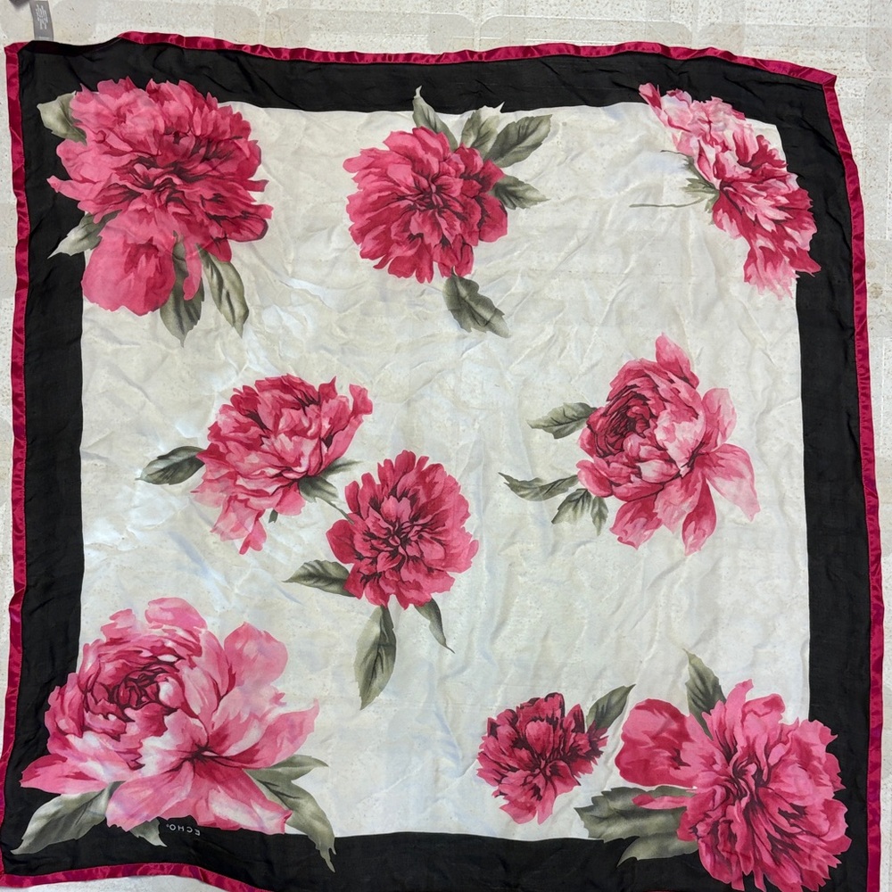 Echo Silk Floral Scarf in Pink and Black NWT